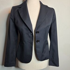 Ann Taylor Navy 2 Button Fitted Wool Blend Blazer, 00P